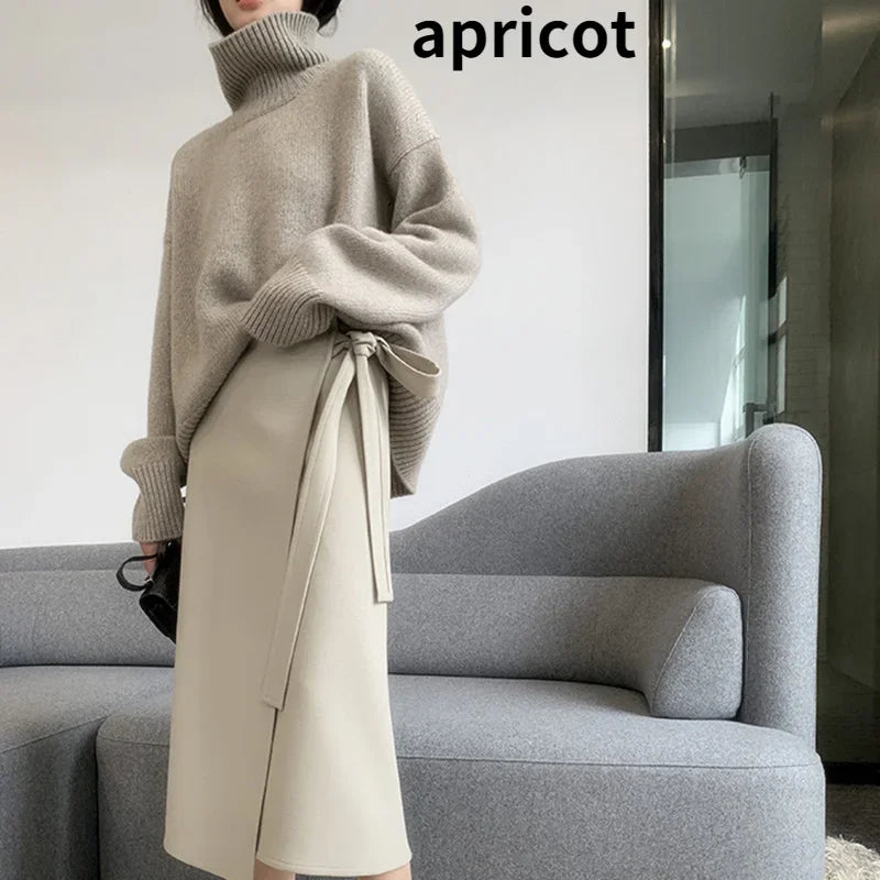 Women’s Oversize Turtleneck Sweater – Long Sleeve Knitted Pullover Autumn Winter Knitwear