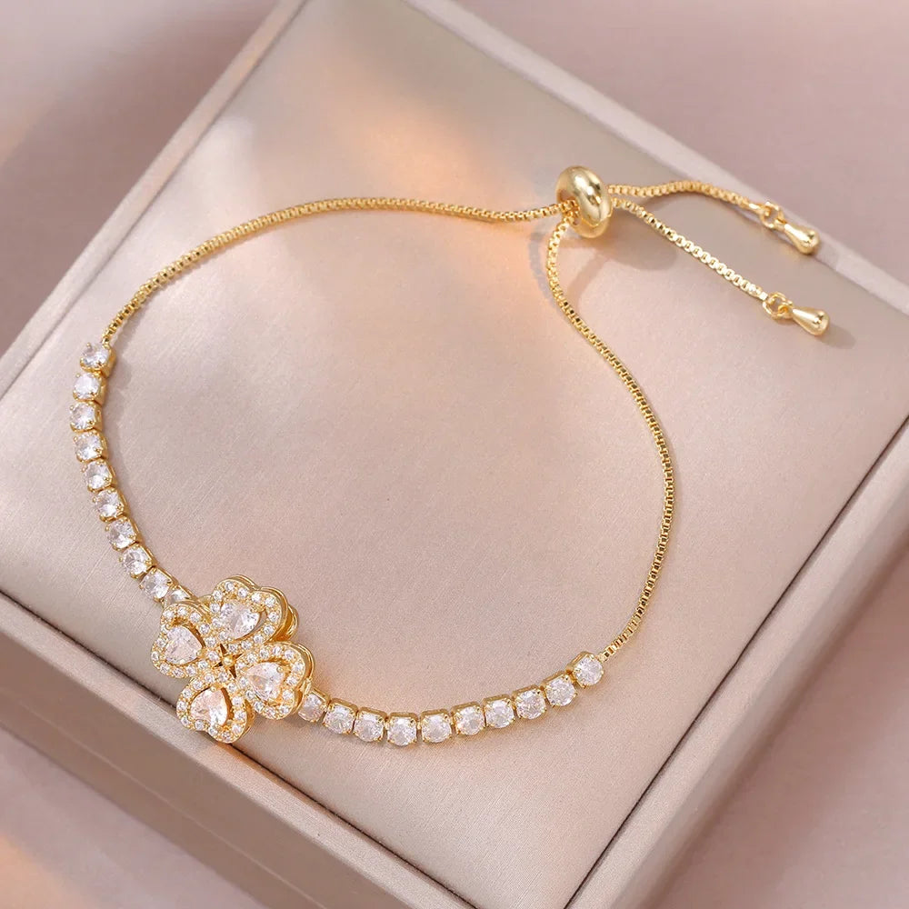 Multicolor Heart Charm Bracelet 💖 Titanium Steel Rhinestone Jewelry