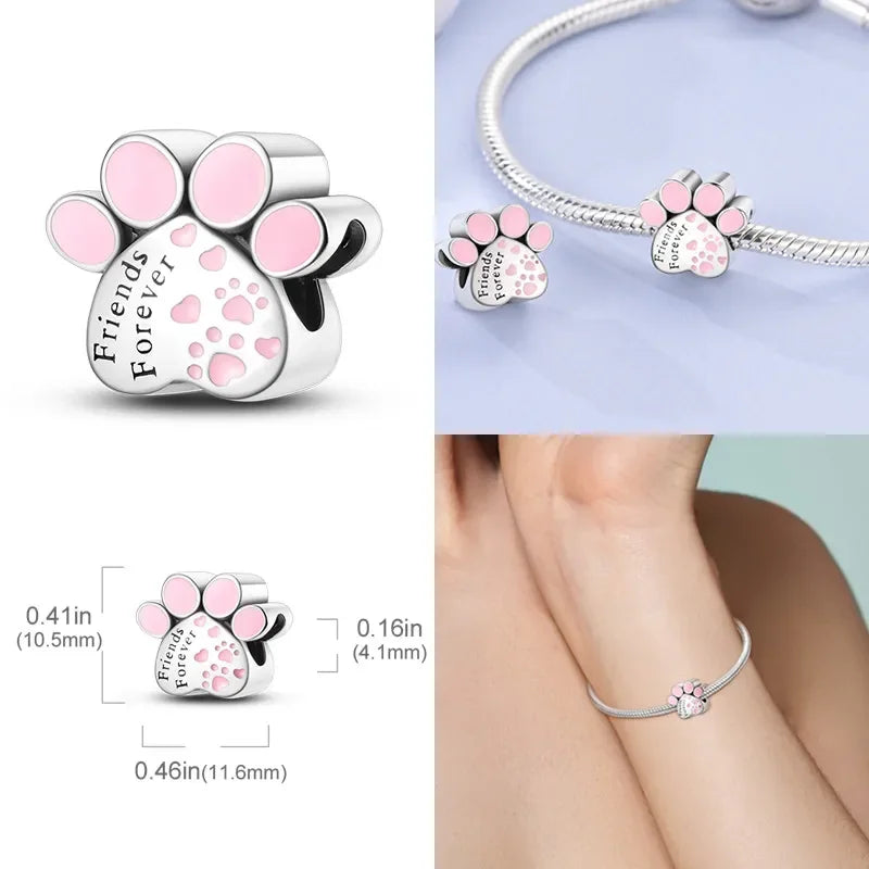 S925 Silver Heart-Shaped Cat Paw Charm | Fits Original 925 Bracelet | DIY Women’s Birthday Fine Jewelry Gift