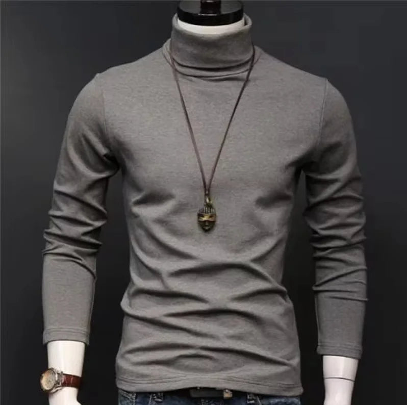 Men’s Slim Fit Turtleneck Shirt | Fall/Winter Solid Black Long Sleeve Inner Wear