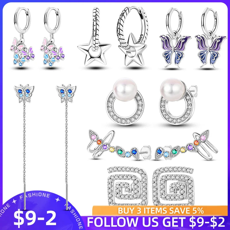 925 Sterling Silver Colorful Butterfly Hoop Earrings | Pave CZ Elegant Gothic Jewelry for Women & Friends