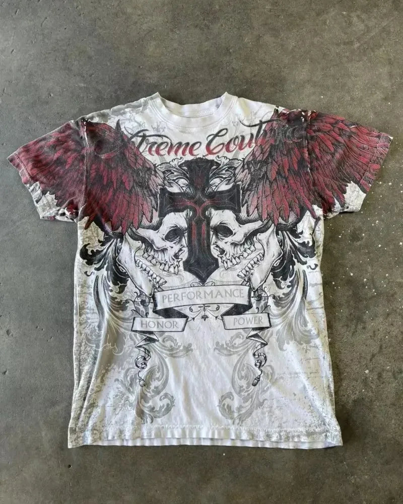 Vintage Avirex Black Short Sleeve T-Shirt | Rhinestone Double-Sided Print Retro Streetwear Top
