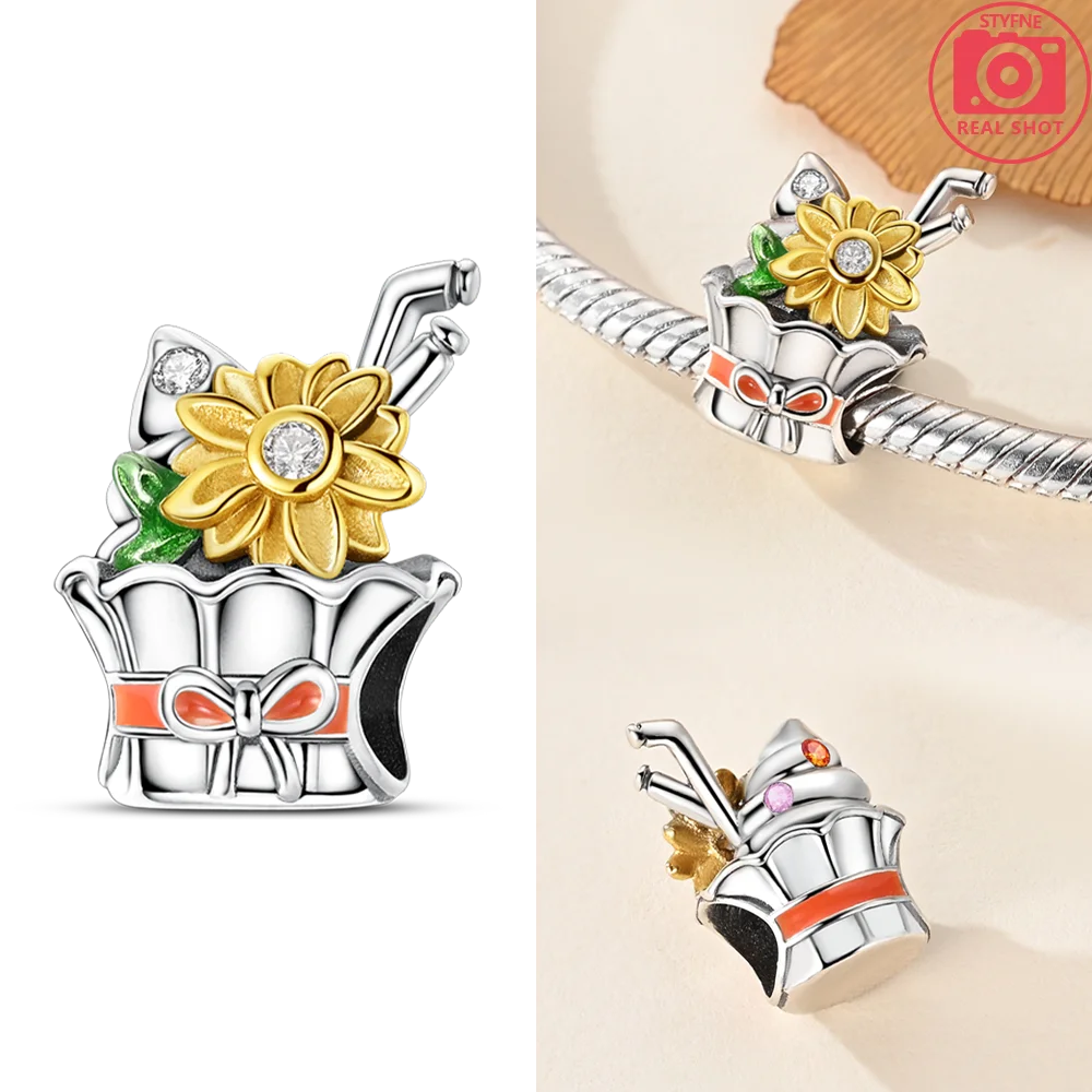 925 Sterling Silver Gold Butterfly Maple Leaf Heart Charms | Fit Original Bracelet Women DIY Jewelry Gift