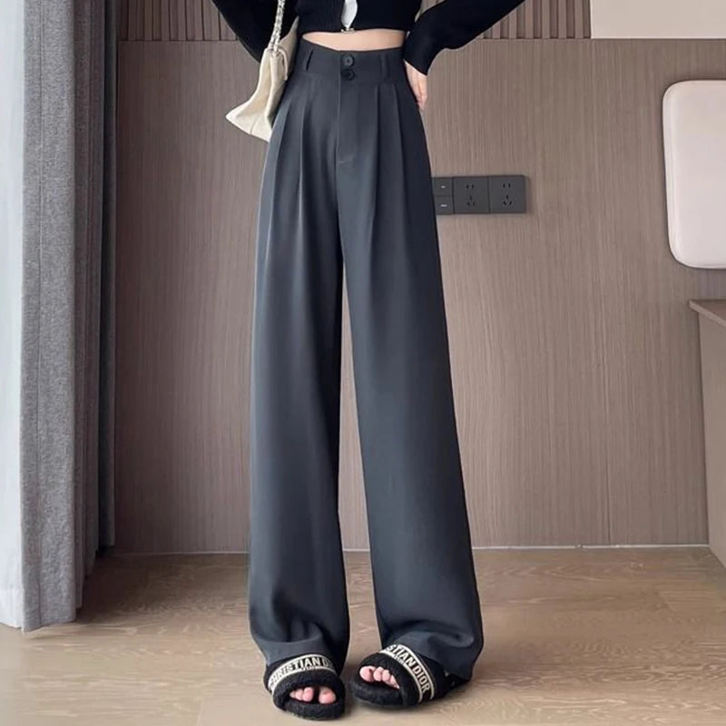 Lady Baggy High Waist Suit Pants | Women’s Classic Straight Leg Trousers | Casual Daily Slacks