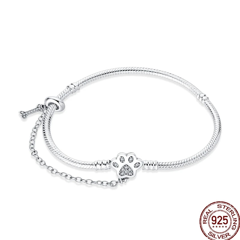 925 Sterling Silver Heart Moon Sun Clasp Charm Bracelet | 17–20CM Original Bracelet for Women | Fits Pandora DIY Beads Jewelry