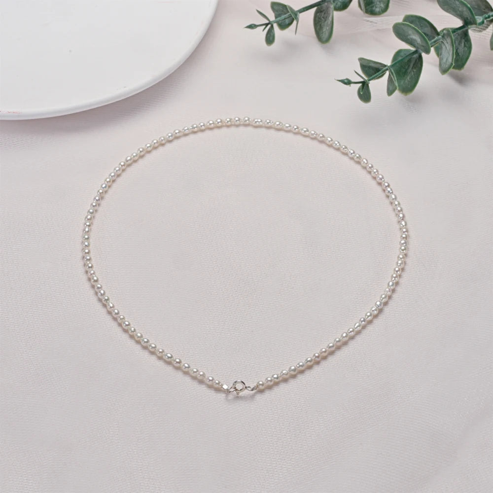Dainashi 925 Sterling Silver Freshwater Pearl Necklace – 2.5–3.5mm Rice Shape Pearl Choker for Women Jewelry Gift