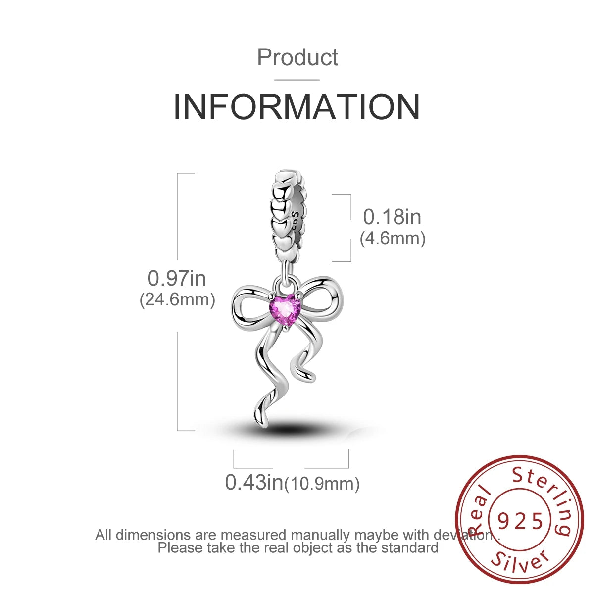 925 Sterling Silver Pink Zircon Heart Cross Charm | Fits Pandora Original Bracelet | Women’s Pendant DIY Jewelry Gift