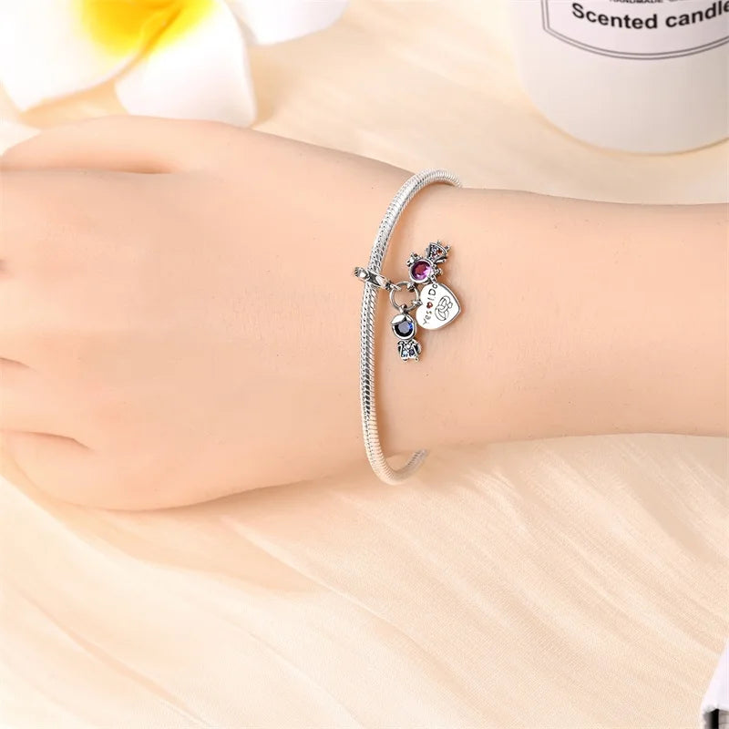 925 Sterling Silver Sweetheart Sister Charm | Fit Original Pandora & 3mm Bracelets DIY Jewelry Gift for Women