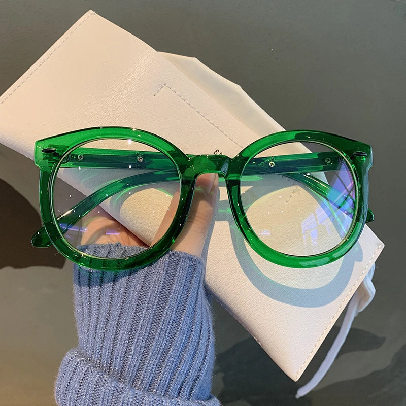 New Unisex Big Round Polygon Glasses – Men & Women PC Frame Plain Myopia Eyewear | Nearsighted Glasses -1.0