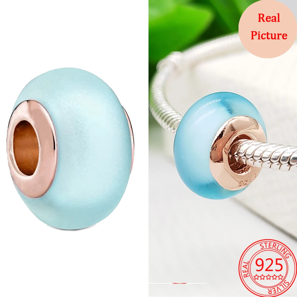 925 Sterling Silver Murano Glass Galaxy & Clover Heart Beads | Fit Pandora Bracelet DIY Jewelry Gift for Mum