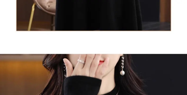 Women’s Mid-Length Knitted Wool Dress – High Collar Long Sleeve Casual Autumn Commute Dress for Ladies
