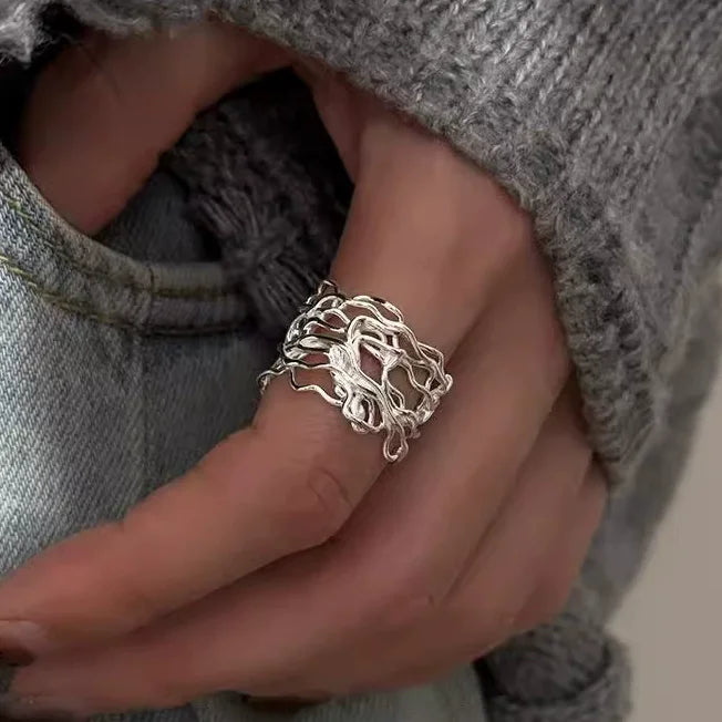 VENTFILLE 925 Sterling Silver Irregular Geometry Ring – Women’s Minimalist Jewelry Gift