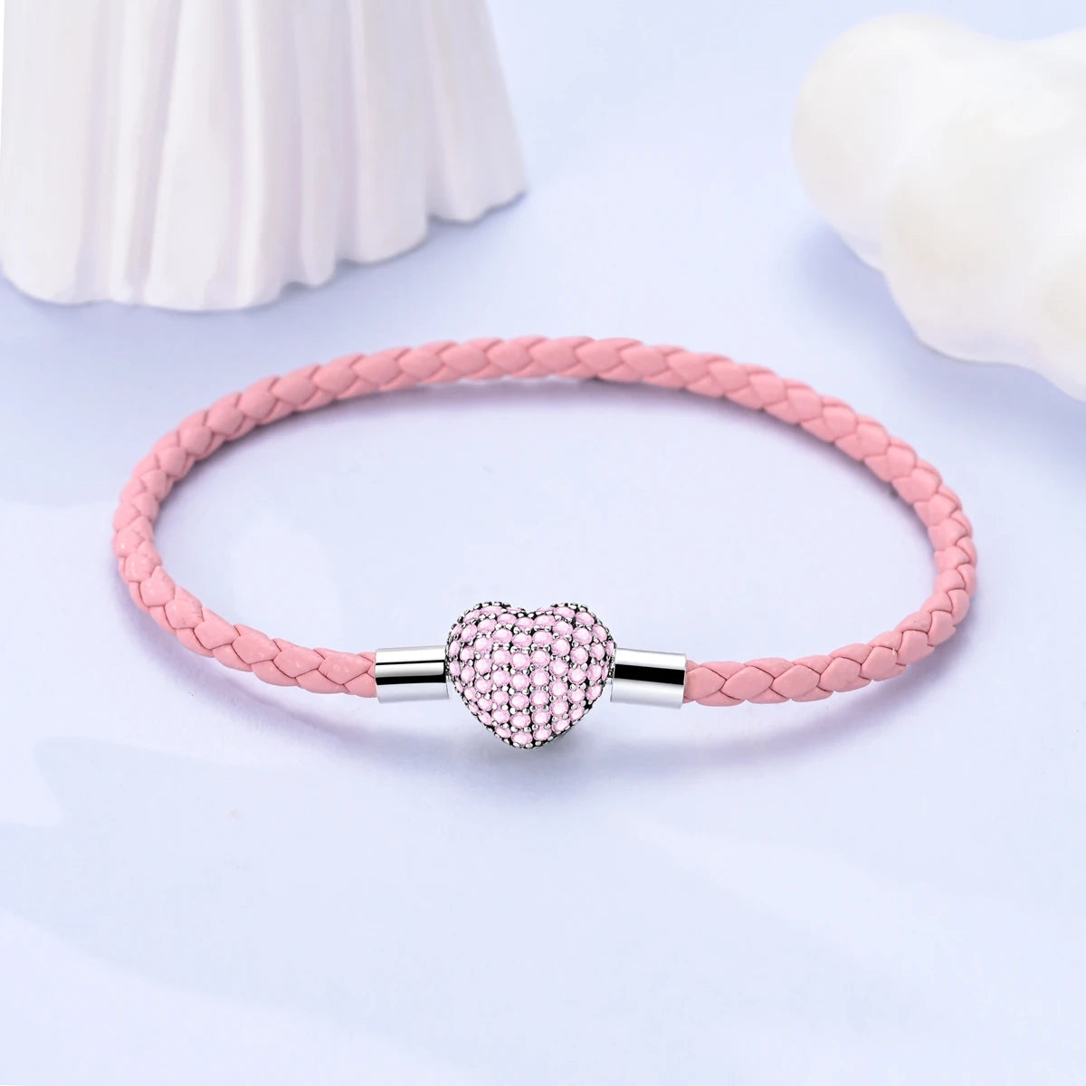 925 Sterling Silver Heart Shell Leather Rope Bracelet | Plait Design Fit Pandora Beads – Women’s Fashion Jewelry Gift