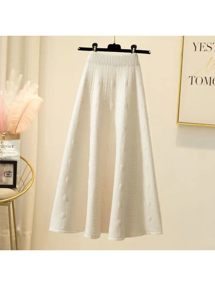 High Waist Knitted Midi Skirt – Women’s Sweater Matching Large Flounce A-Line Umbrella Skirt | Spring, Autumn & Winter