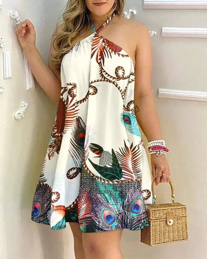 🌸 Floral Print Halter Neck Dress 👗 Boho Backless Summer Dress ☀️ Women's Spring & Summer Clothing