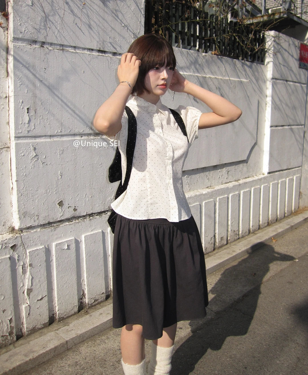 Sweet Korean Style Polka Dot Short Sleeve Blouse | Women’s Slim Fit Summer Top with Bubble Sleeves