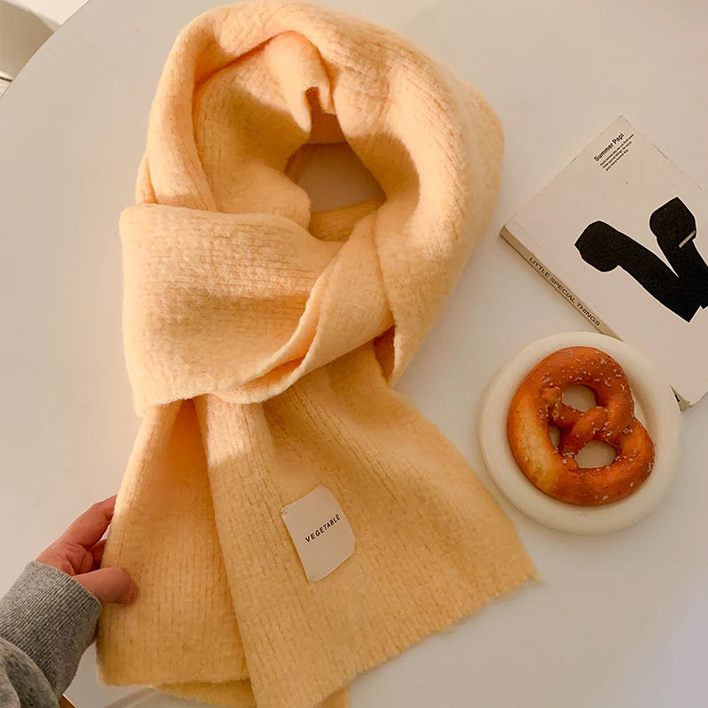 Warm Wool Blend Blue Knitted Scarf – Women’s Korean Style Winter Neck Warmer | Long Rectangle Color Scarf