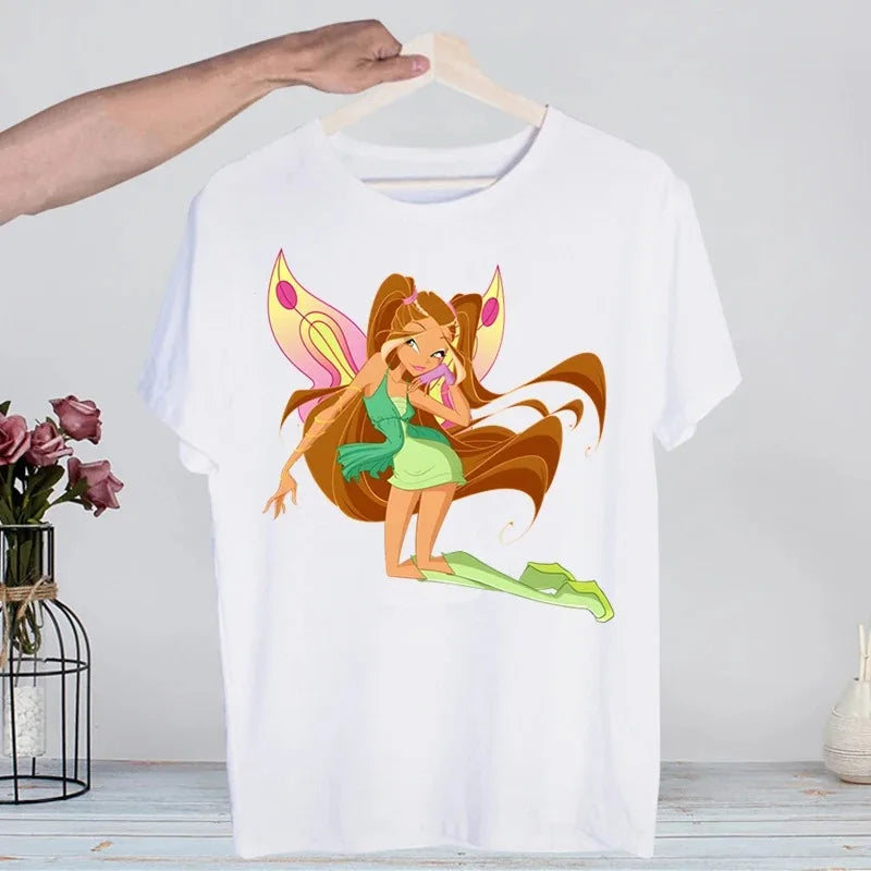 Butterfly Fairy Graphic T-Shirt | Women’s 90s Trend White Short Sleeve Tee | Casual Printed Top