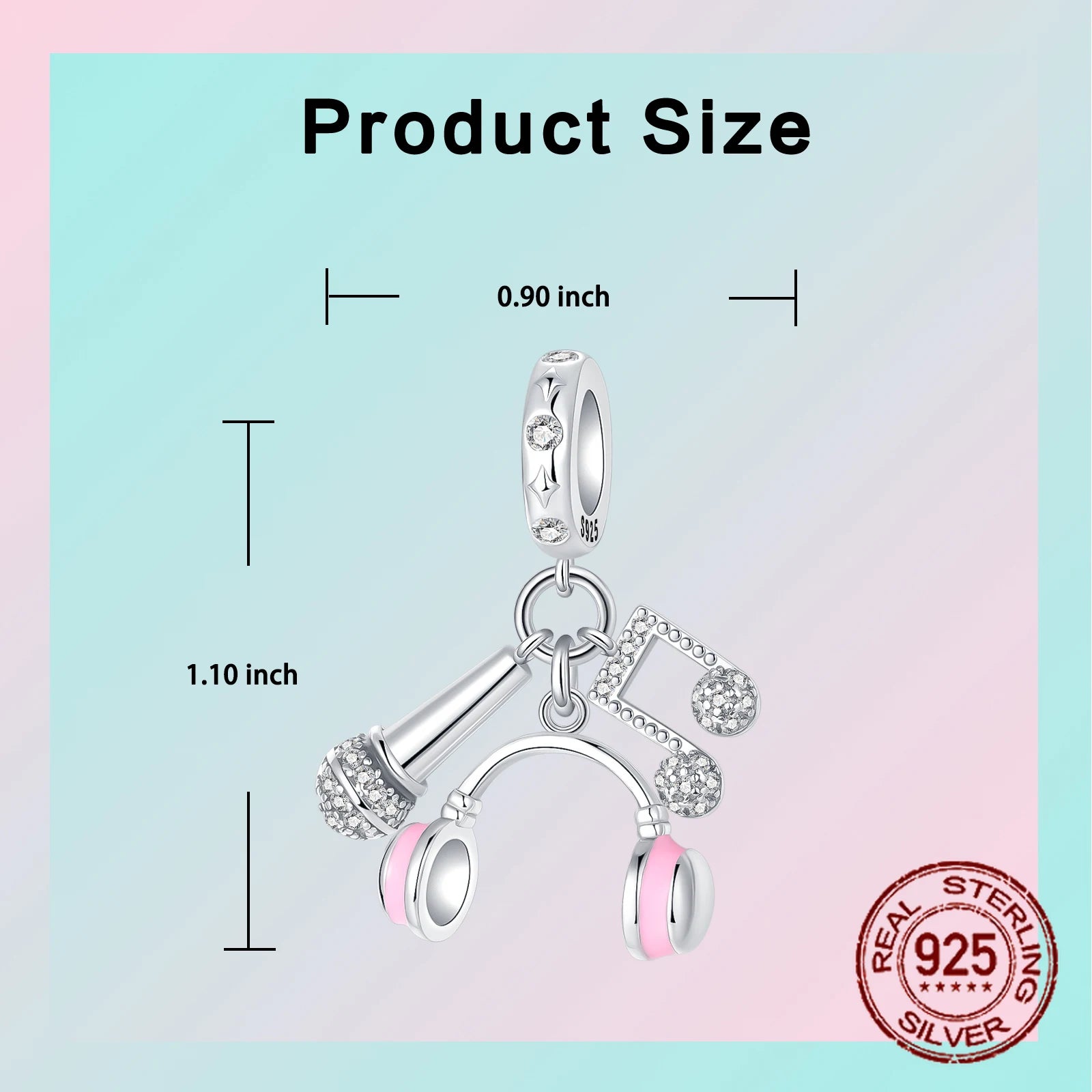 925 Sterling Silver Pink Earphones & Microphone Music Note Pendant Charm – Women’s DIY Bracelet Jewelry Gift