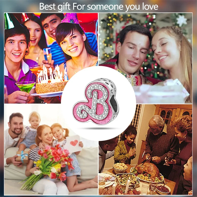 925 Silver Plated Magic Mirror Princess Angel Pink Charm Beads | Fits Original Pan 925 Bracelet | Exquisite DIY Jewelry