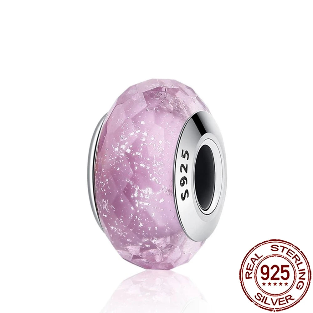 New 925 Sterling Silver Pink Daisy Murano Glass Charm | Cold Enamel Bead Fit Pandora Bracelet & Necklace