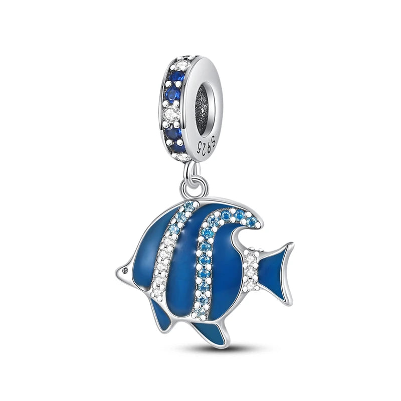 Blue Ocean Series 925 Sterling Silver Turtle Crab Mermaid Charms for 3mm Bracelet