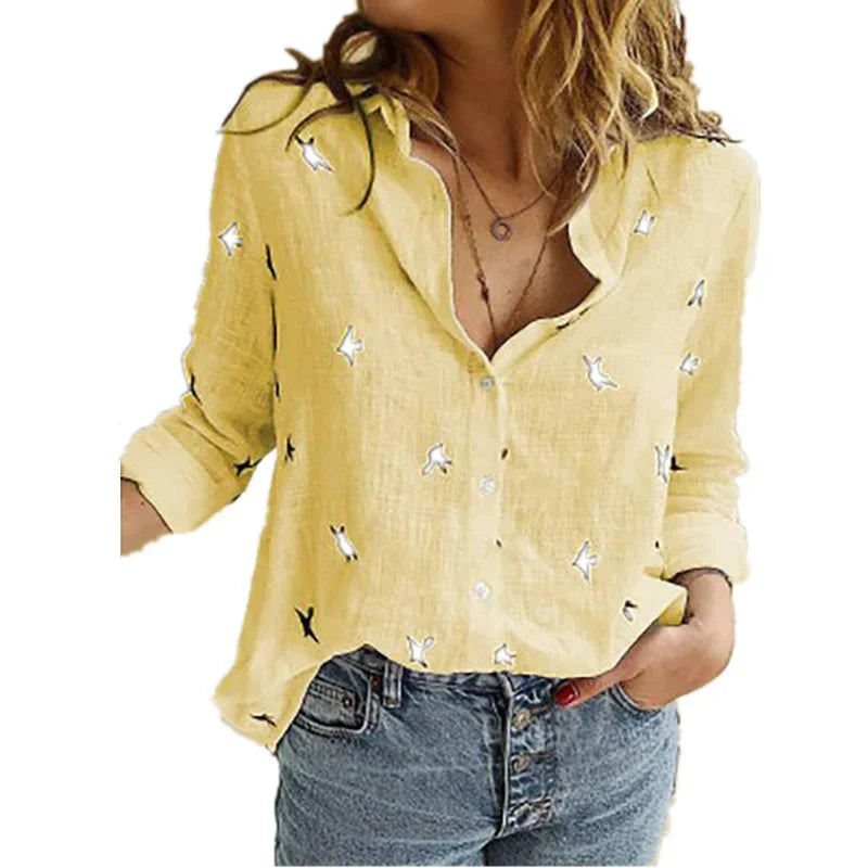 Vintage Cotton Linen Blouse – Long Sleeve Casual Shirt for Women Spring Autumn Top 🌿✨