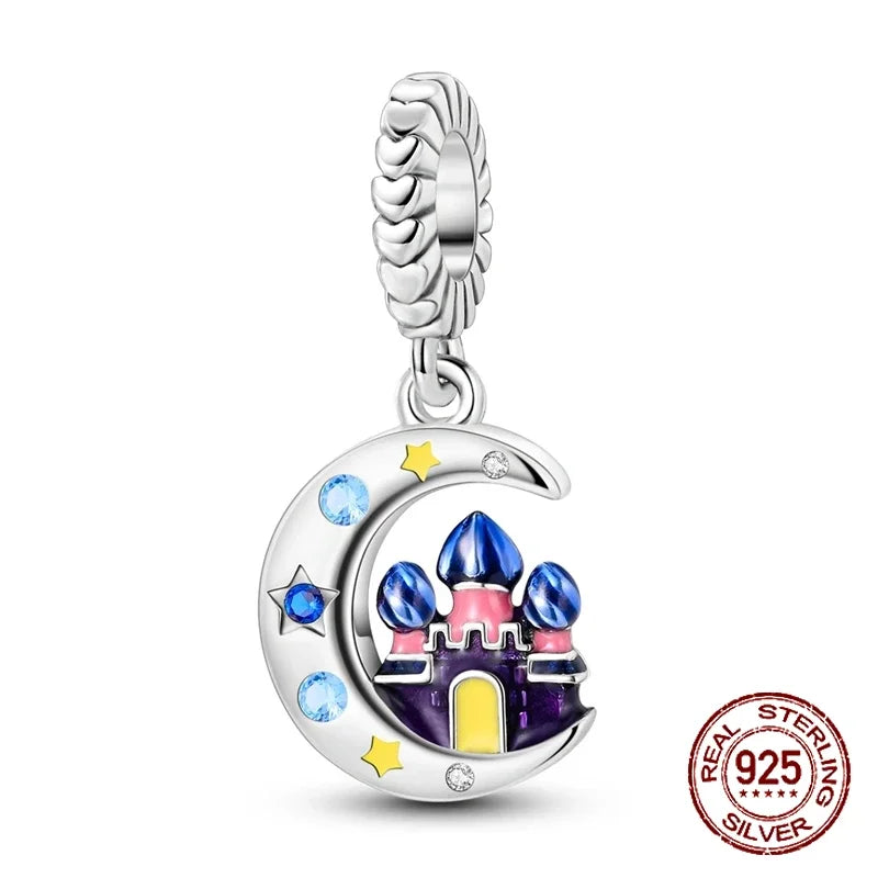 925 Sterling Silver Purple Flower & Butterfly Dangle Charm | Bead for 4MM Bracelet or Necklace DIY Jewelry Gift