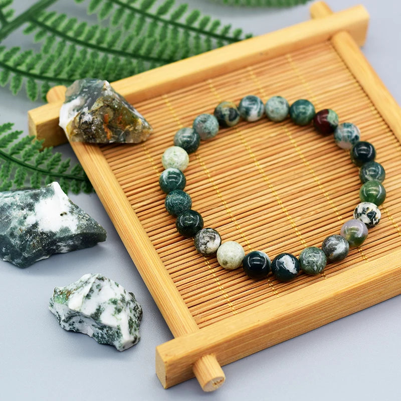 Natural Tree Pattern Agate Beaded Bracelet | Lapis Lazuli, Moss Agate & Jade Energy Healing Jewelry for Men & Women