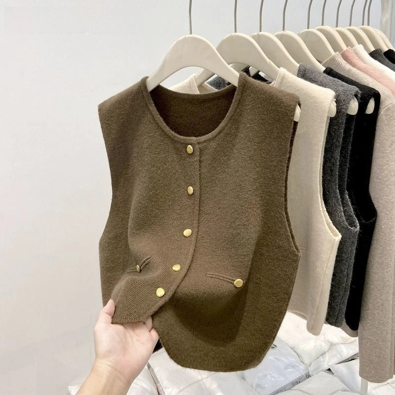 Women’s Knit Vest Cardigan Sweater | Sleeveless Button-Up Round Neck Casual Fashion Top