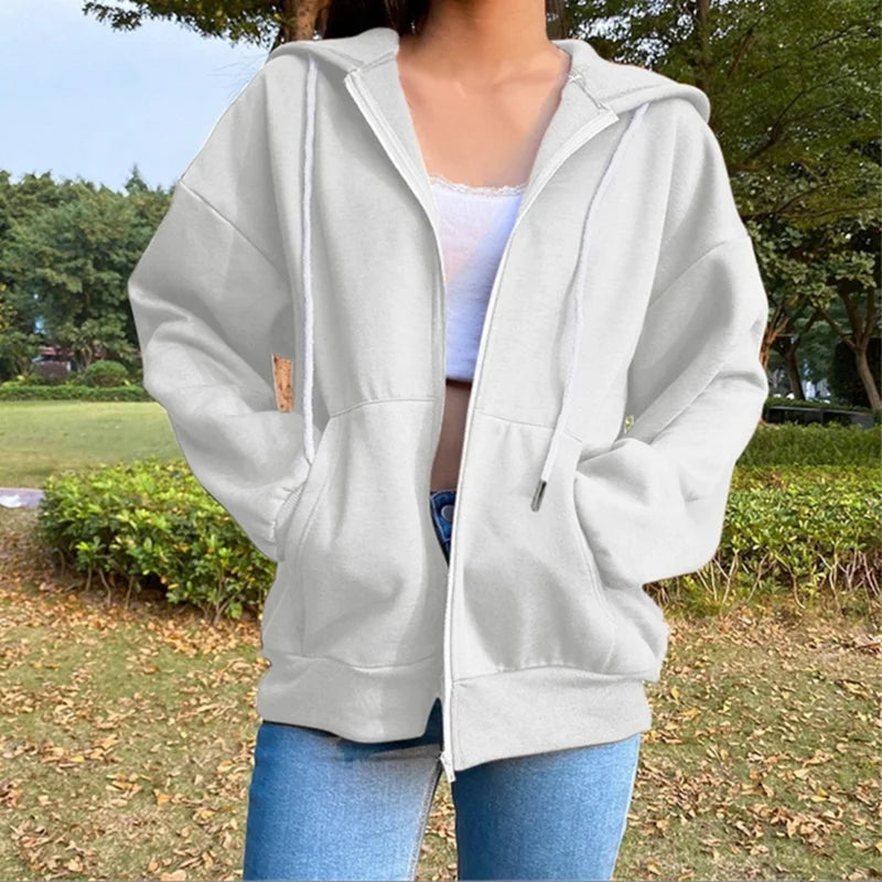 2025 Women Zip-Up Sweatshirt Jacket | Fashionable Long Sleeve Hoodie with Pockets | Casual Pullover Top