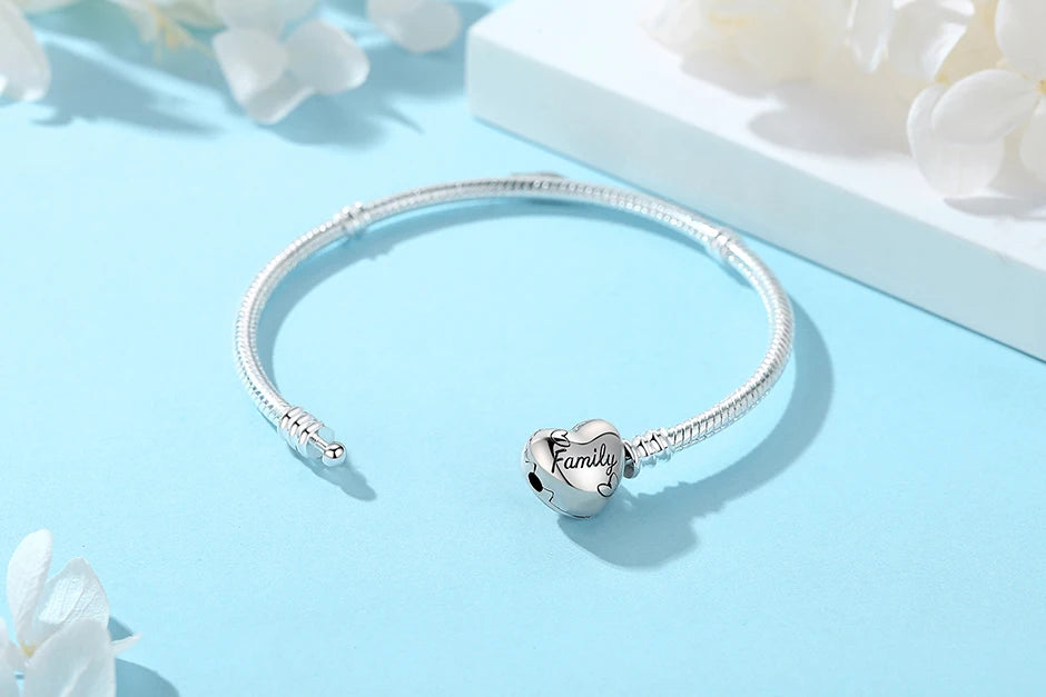 Original 925 Sterling Silver Snake Chain Bracelet | Love Heart Clip Charms & Beads | Rose Gold DIY Luxury Jewelry for Women