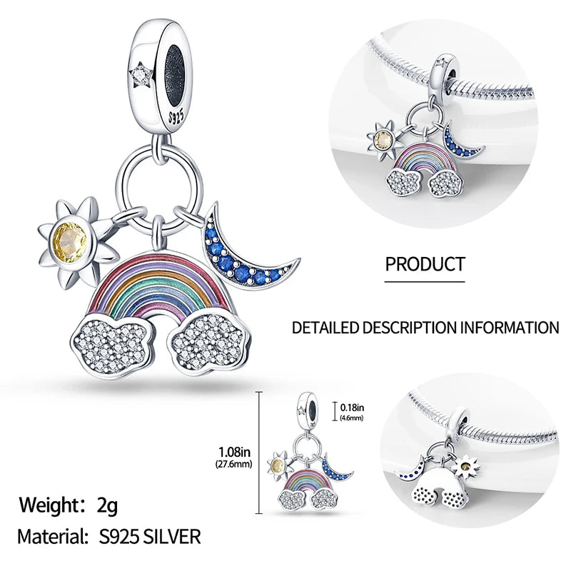 925 Sterling Silver Blue Series Charm | Dragonfly, Butterfly, Bird & Pansy Flower Pendant for 4MM Bracelet