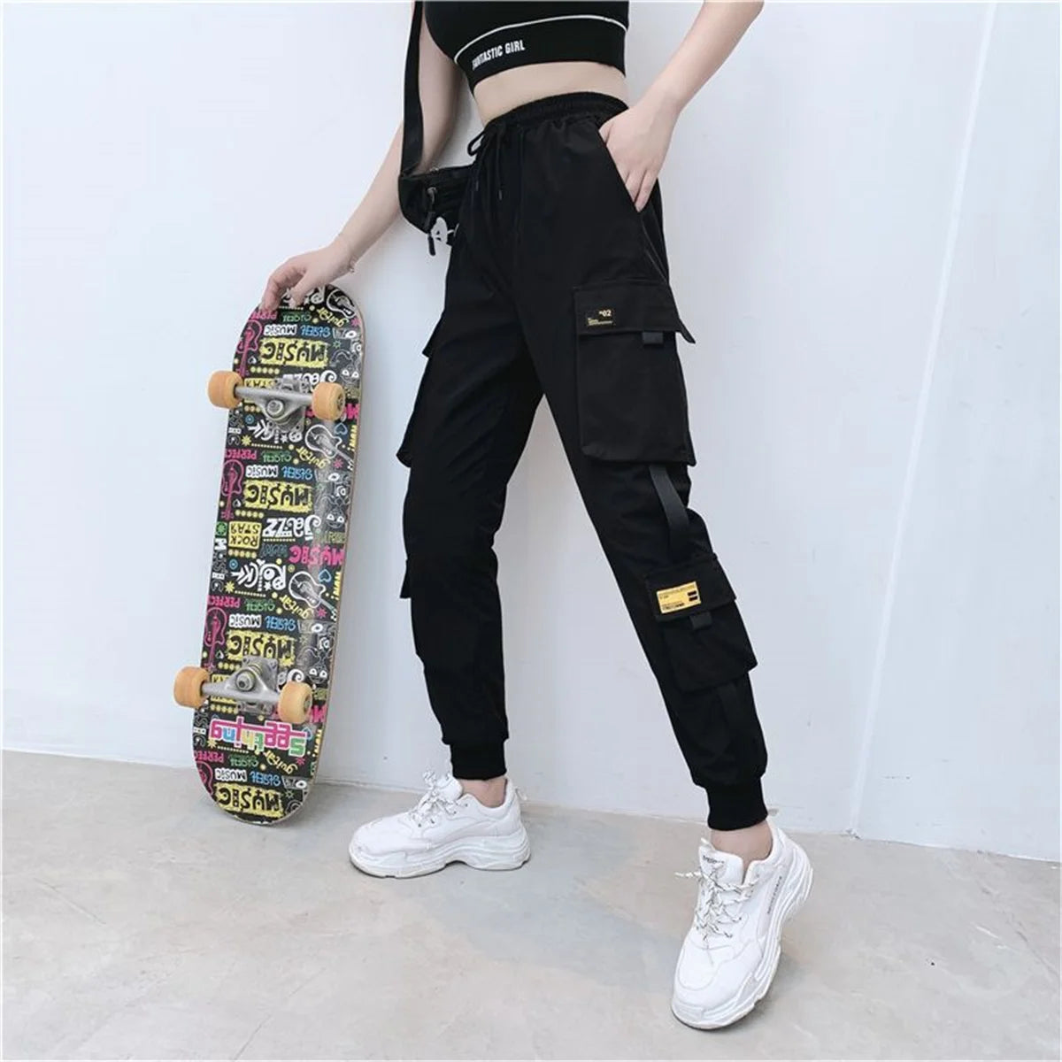 Fashion Korea Cargo Pants | Women’s High Waist Loose Baggy Tactical Sweatpants | Hip Hop Harajuku Joggers