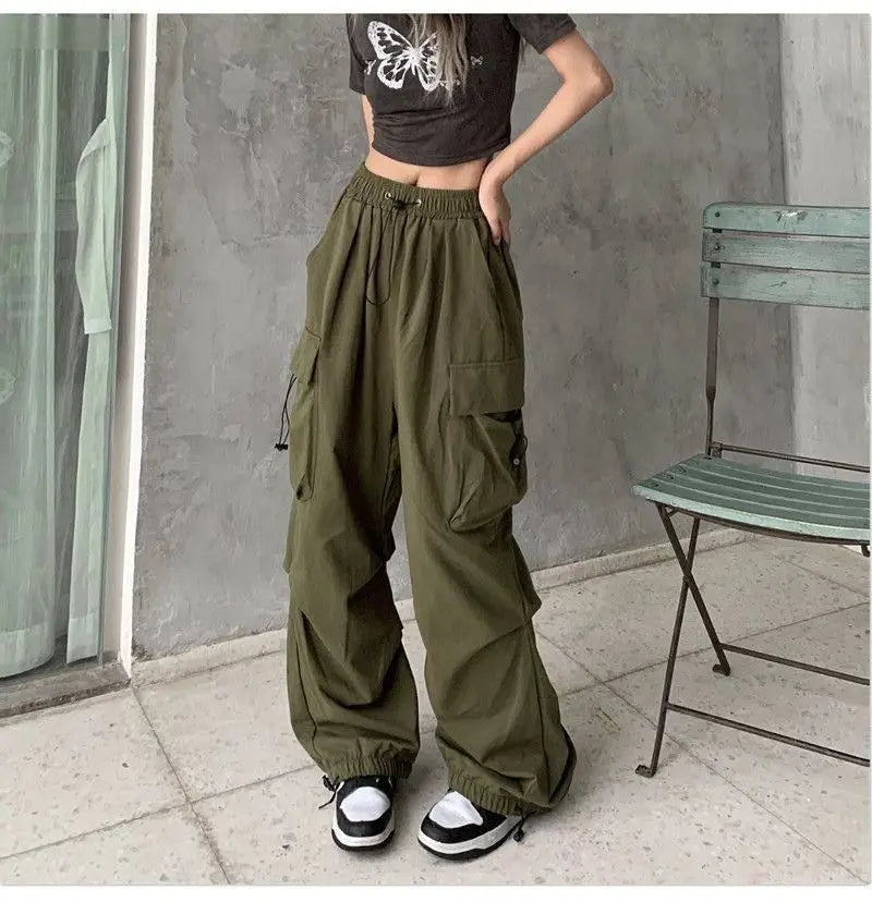 American Retro Workwear Casual Pants – Women’s Summer Straight Loose Wide Leg Trousers