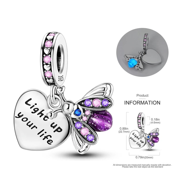 925 Sterling Silver Glow-In-The-Dark Firefly Charm | Fits 3mm Original Bracelet Women’s DIY Jewelry