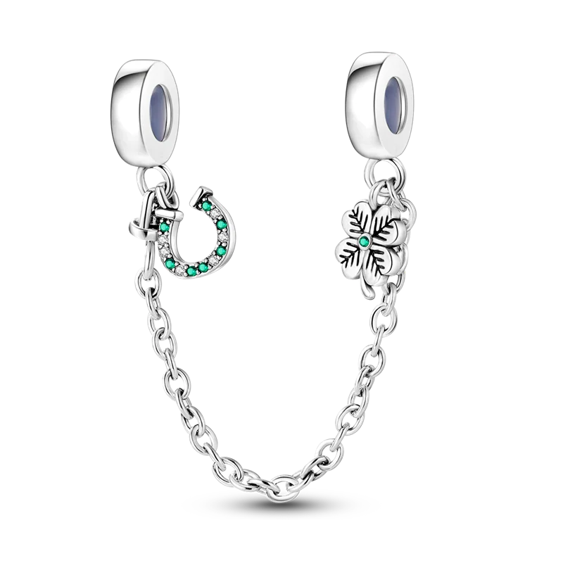 925 Sterling Silver CZ Pave Daisy Clip Charm & Safety Chain – Fits Original Pandora Bracelet, Women’s Silver Stopper Beads Jewelry