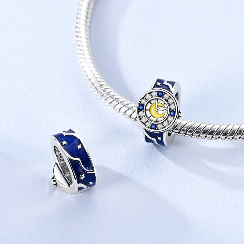 925 Sterling Silver Star, Moon & Watch Cube Charms | Original Beads Fit Bracelet & Pendant DIY Fine Jewelry Gift for Women