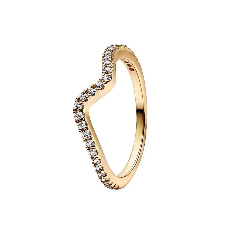 High Quality 925 Sterling Silver Gold Heart Crown Zircon Ring | Luxury Women’s Charm Jewelry Gift