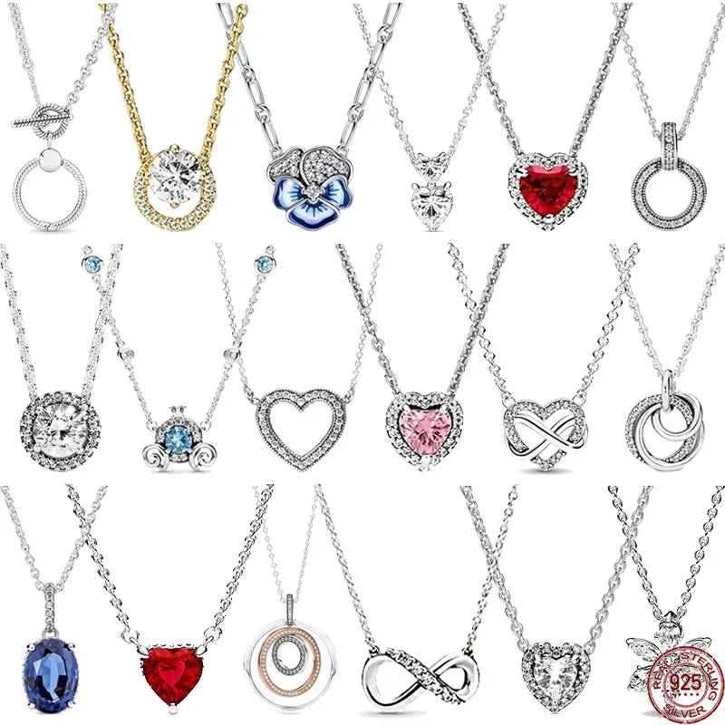 925 Silver Heart Pendant 💖 Dazzling Round Necklace Fits Pandora Gift