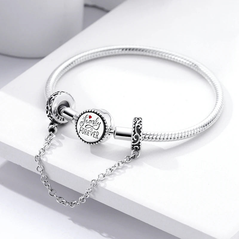 925 Sterling Silver Silicone Spacer Beads & Safety Chain | Clasp Charms Fit Original Pandora 3mm Bracelet – Women’s Jewelry