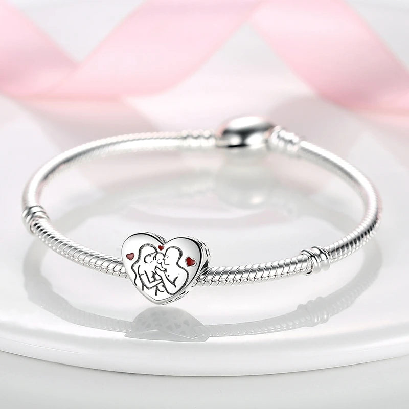 New 925 Sterling Silver Family Sister Love Heart Charm Bead | Original Bracelet DIY Jewelry Gift for Women