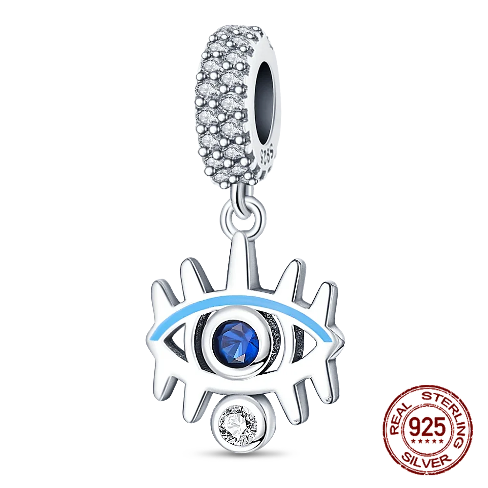 925 Sterling Silver Blue Moon Plane Space Series Glass Beads Clip Charm for Bracelet