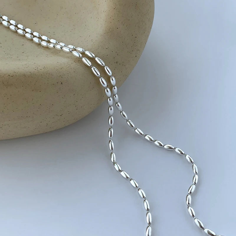S925 Sterling Silver Beaded Choker Necklace – Simple Shiny Collarbone Chain for Girls & Women Wedding Gift Jewelry