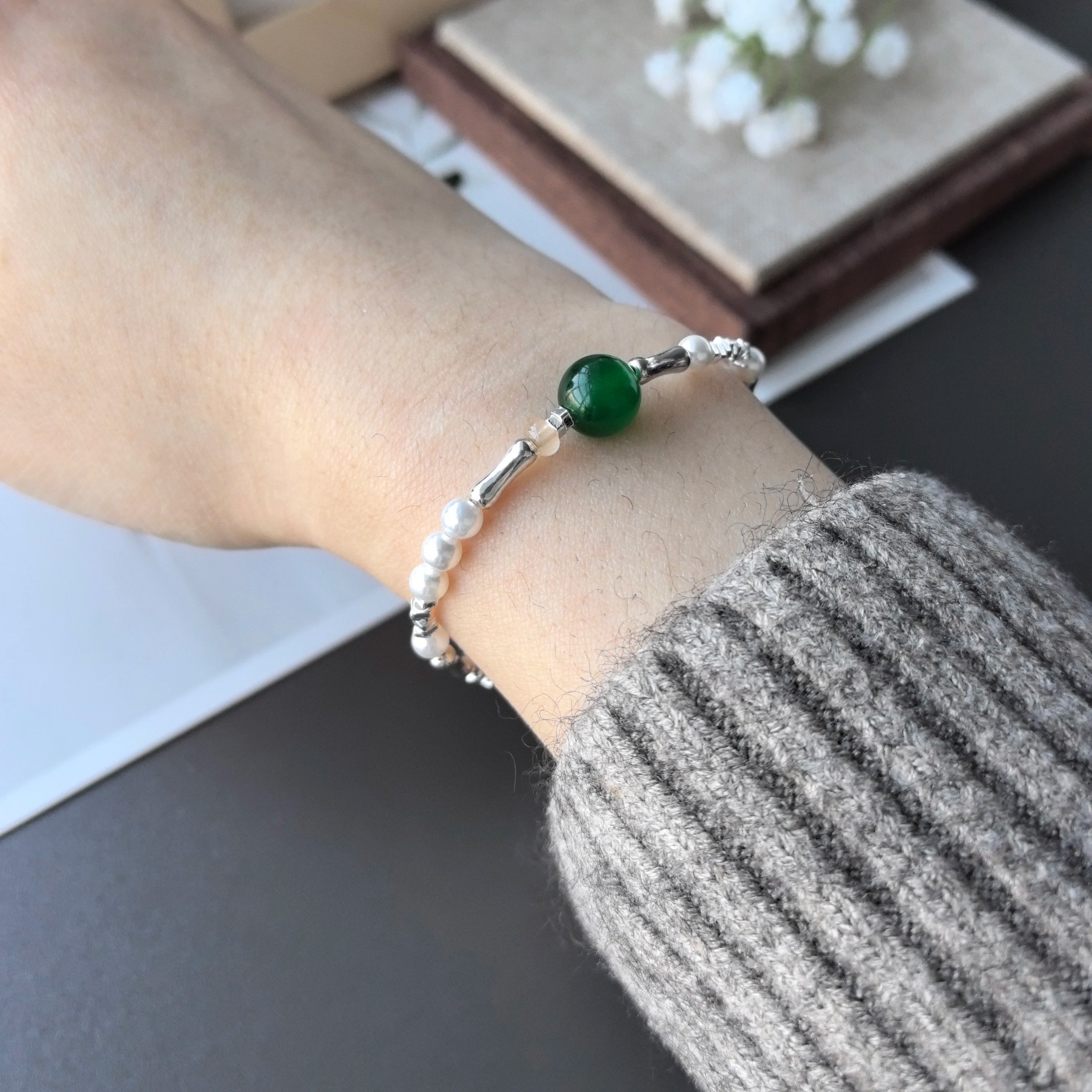 925 Sterling Silver Green Leaf Bracelet | Elegant Nature-Inspired Bangle for Women Girls Fashion Jewelry Gift