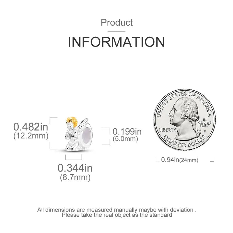 S925 Silver Angel Baby Charms | Heart Shape Wings Dangle Beads Fit Bracelet & Necklace