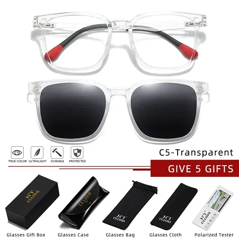 CLLOIO Magnetic Clip-On Prescription Glasses – Polarized Sunglasses Lens for Men & Women | Myopia, Progressive, Anti-Blue Light