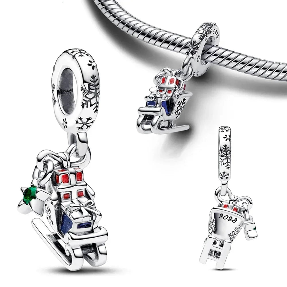 Christmas 925 Sterling Silver Charms | Santa Claus Reindeer Snowman Tree Beads Fit Original Bracelet