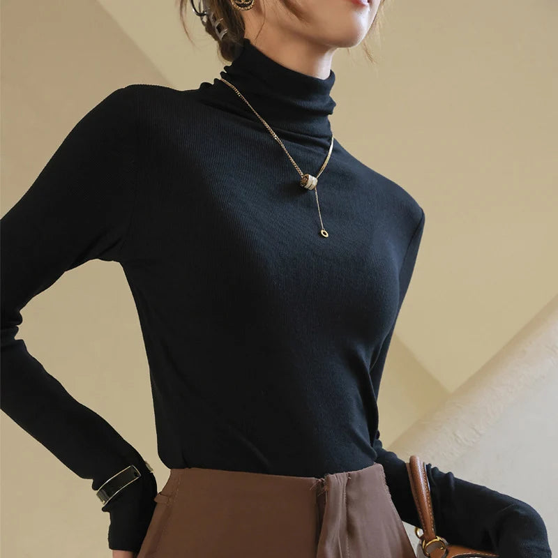 Women's Turtleneck Knitted Sweater | Autumn Slim Fit Pullover | High-End Long Sleeve Basic Top
