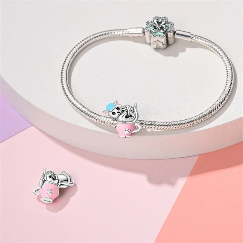 Cute Pet Kitten Puppy Sheep Charms | Fit 925 Original Pandora Bracelets | Colorful Zircon Beads DIY Jewelry Gift